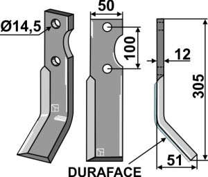Dent rotative DURAFACE 305x50mm, droit