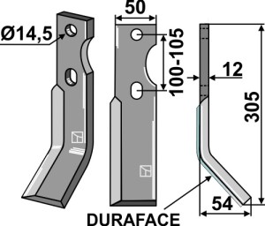 Dent rotative DURAFACE 305x50mm, droit