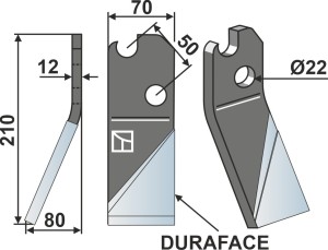 Dent rotative DURAFACE 210x70mm, gauche