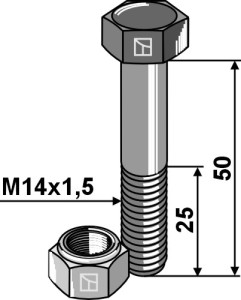 Boulon à tête hexagonale M14x1,5x50 avec écrou à freinage interne