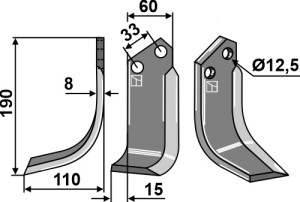Couteau 190x60mm, gauche