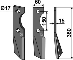 Dent rotative 380x60mm, droit
