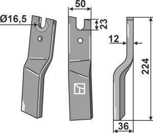 Dent rotative 224x50mm, droit