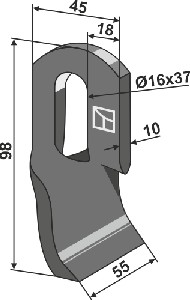 Gedraaid mes 98x45mm