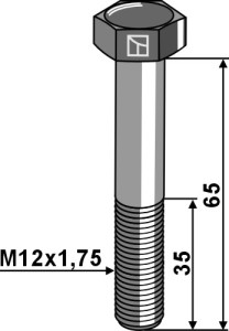 Zeskantmoer M12x1,75x65 zonder moer Verzinkt