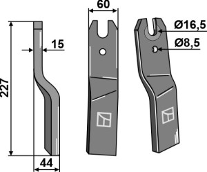Dent rotative 227x60mm, gauche