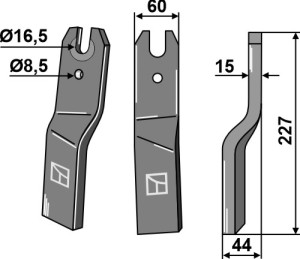 Dent rotative 227x60mm, droit