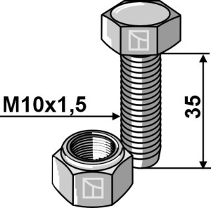 Boulon à tête hexagonale M10x1,5x35 avec écrou à freinage interne