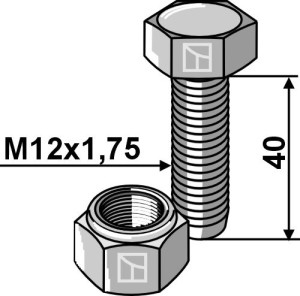 Boulon à tête hexagonale M12x1,75x40 avec écrou à freinage interne