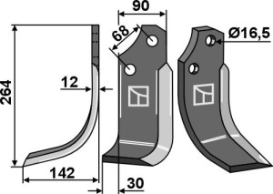 Couteau 264x90mm, gauche