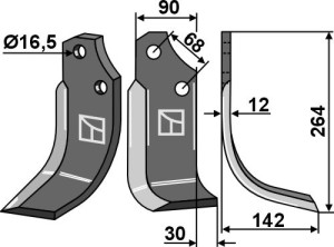 Couteau 264x90mm, droit