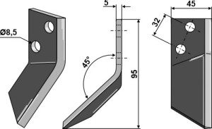 Couteau pour mélangeurs de fourrage 95mm, droit