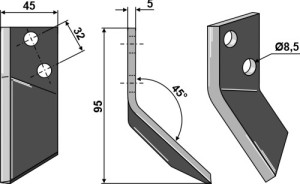 Couteau pour mélangeurs de fourrage 95mm, gauche