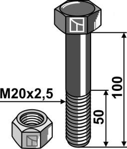 Zeskantbout M20x2,5x100 met borgmoer