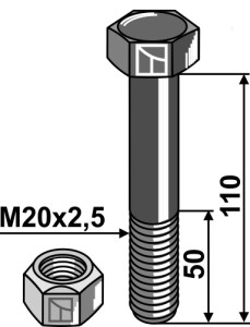 Zeskantbout M20x2,5x110 met borgmoer